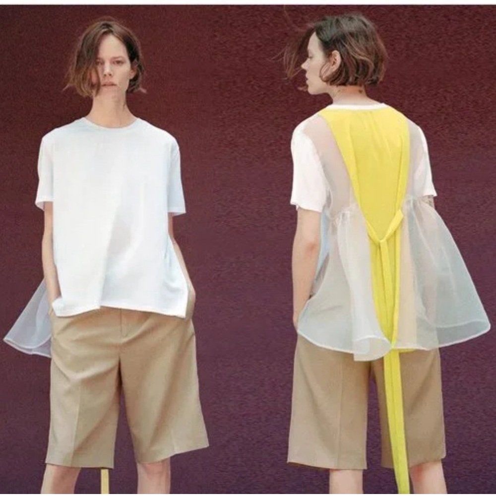 Zara | White Shirt w/ Organza Yellow Back Tie